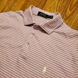 Polo Ralph Lauren Shirt Men Large Purple Striped‎ Classic Fit Preppy Golf
